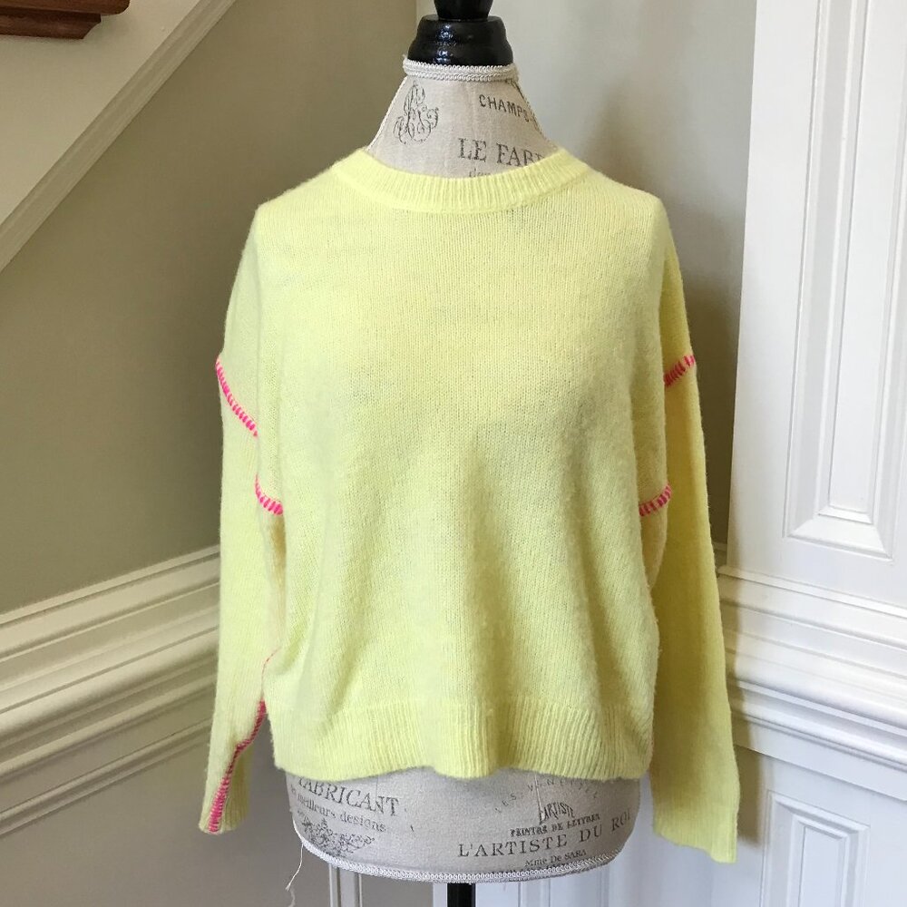 Sundry Crew Neck Pullover Sweater Womens 0 XS Yellow Pink Stitch Long Sleeve - Picture 10 of 10